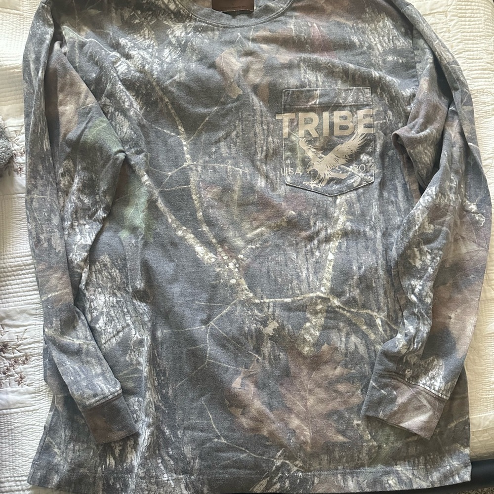 TRIBE Camouflage Long Sleeve Pocket Tee - Gray/Brown